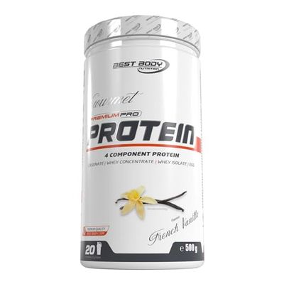 Best Body Nutrition Gourmet Premium Pro Protein, boîte de Vanille, Shake protéiné à 4 composants: Caséinate, concentré de whey, isolat de whey, protéine d'œuf, boîte de 500 g