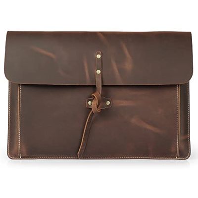 Londo OTTO506 Real Grain Leather MacBook Pro Case with Front Pocket & Flap Closure (Cinnamon, 15 - 16 Inches)