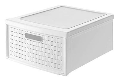 Rotho Country gaveta 19,2 l com 1 gaveta em visual de vime, plástico (PP) sem BPA, branco, groß/19,2 l (45,0 x 34,0 x 20,0 cm)