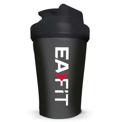 Shaker Protéine 400 ml Sans BPA – Shaker Gradué avec Mélangeur en Acier – Whey Protein, Pre Workout, Creatine – Shaker Plastique Anti-Fuite pour Sport et Fitness - Noir clair - EAFIT marque française