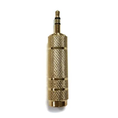 Audio-/videoadapter, 3,5 mm stekker naar 6,35 mm aansluiting, verguld, ideaal voor audio- en videostreaming van muzikanten en professionele audiosystemen.