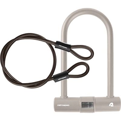 Retrospec Lookout U-Lock - Lucchetto per bicicletta con cavo di sicurezza da 1,2 m, staffa, resistente, antifurto con grillo da 14 mm, design anti-rotazione e sicuro