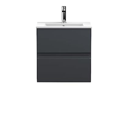 Hudson Reed URB1402B Urban Modern Bathroom Wall Hung 2 Drawer Bathroom Vanity Unit & Minimalist Ceramic Basin, 500mm, Soft Black