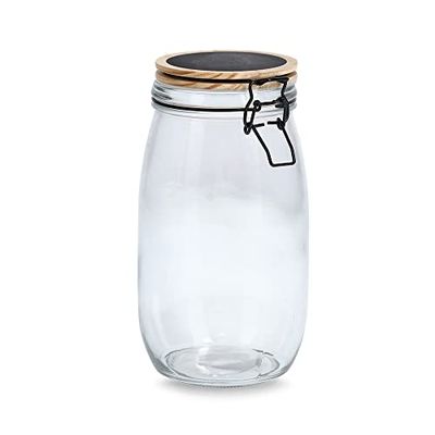 Zeller 19495 słoik na zapasy z zamknięciem pałąkowym, 1500 ml, sosna, ok. Ø 11,5 x 21,5 cm, do przechowywania, szklany pojemnik, pojemnik na zapasy