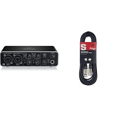 Behringer U-PHORIA UMC202HD, interfaccia audio 2x2 USB, 24-Bit/192 kHz, con preamplificatore microfonico Midas per audiofili & Stagg Cavo di Alta Qualita XLRf a XLRm Plug Microphone, 6 m, Nero