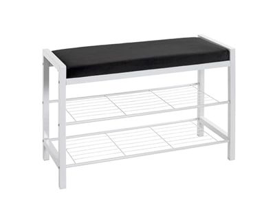 HAKU Möbel Banco para zapatos negro, blanco, Metal, tejido de terciopelo - Dim.: AN 75 cm x AL 50 cm x P 32 cm, Estilo: Moderno