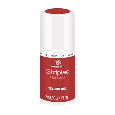alessandro Striplac Peel or Soak VEGAN- RUBY RED Vermelho verniz de unhas LED, para unhas perfeitas em 15 minutos, 8 ml