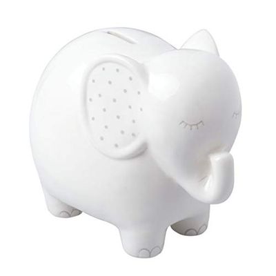 Pearhead Decorazione per la cameretta dei neonati, ricordo neutro del bambino, ceramica, motivo elefante banco, 20,32 x 13,97 cm