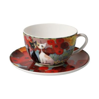 Goebel 66-852-91-1 - Tazza da caffè con piattino L'ESTATE IN GIARDINO rosina Wachtmeister in porcellana, colore: Multicolore, dimensioni: 8,50 x 19 cm