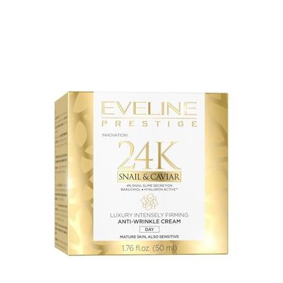 Eveline Cosmetics Prestige 24K Crema Giorno Intensiva Anti-Età Rassodante con Ingredienti Preziosi - Caviale, Oro 24K, Bava di Lumaca, Retinolo e Altri - 50ml
