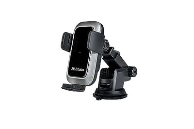 Verbatim Qi Fast Wireless Car Charger FWC-03 Pro, Mobile Phone Holder with Charging Function for Car, Inductive Mobile Phone Charging Station, Intelligent Car Charger for iPhone and Android