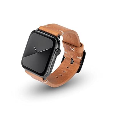 JT Berlin Alex Vintage armband voor Apple Watch 42 mm / 44 mm leren armband [Watch SE, Series 6 / 5 / 4 / 3 / 2 / 1, zacht lederen reserveband, roestvrijstalen sluiting] cognac/zwart (maat M/L)