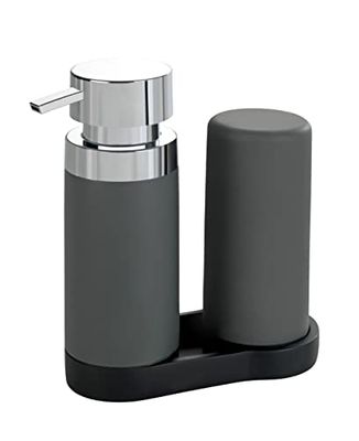 WENKO Conjunto de dispensadores cinza Easy Squeez-e - dispensador de sabão e dispensador de detergente para máquina de lavar louça capacidade: 0,25 l, poliresina, 15 x 18 x 7 cm, cinzento
