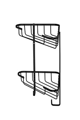 Croydex Slimline Corner Shower Caddy - Matt Black Bathroom Accessories Durable Steel Bathroom Shelves for Modern Bathrooms, 2-Tier Shower Corner Shelves with Hooks, 5kg Load Capacity