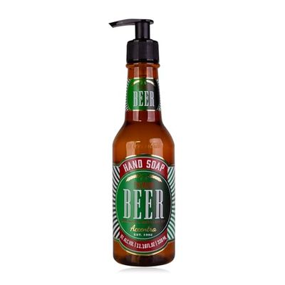 Accentra Handzeep in fles in bierfles-look, 330 ml handzeep in pompdispenser, vloeibare zeep, biergeur, navulbaar