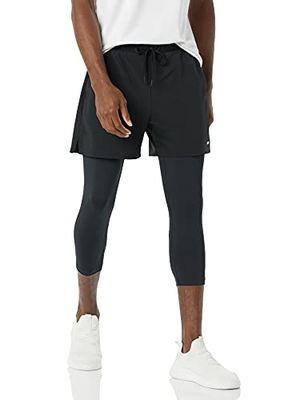 Amazon Essentials Pantaloncini da Corsa Intrecciati a Doppio Strato Anti-umidità Uomo, Nero, XS