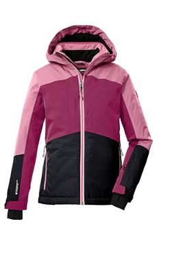 Killtec Giacca da sci da ragazza con cappuccio e paraneve KSW 196 GRLS SKI JCKT, lampone scuro/nero blu/lampone, 140, 43486-000