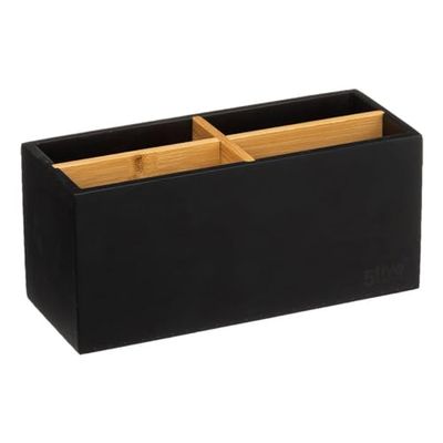 Five - Organiseur de Salle de Bain Rangement Maquillage 4 Compartiments Natureo Noir et Bambou