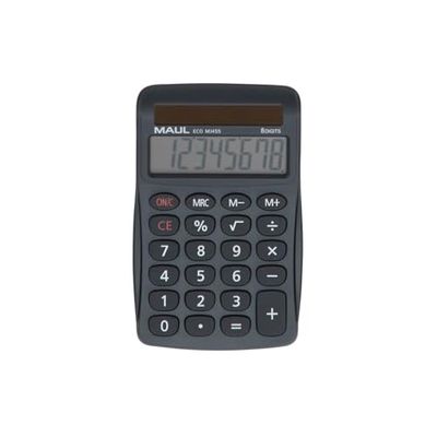 MAUL miniräknare Eco MJ 455 | miniräknare solar med 8 ställen display | hållbar miniräknare av återvunnen plast | standardfunktioner | blå ängel/uz116 | grå
