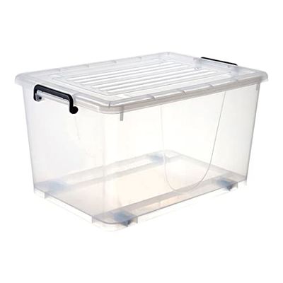Adexa S1050 Polypropylene Storage Box with Wheels and Lid and Clips, 50L, 560mm x 390mm x 310mm, Pack of 8