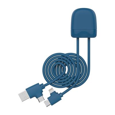 Xoopar Technicolor Ice-C återvunnen plast multikontaktkabel med dubbel USB-C och USB-ingång, blixt för universal smartphone (blå)