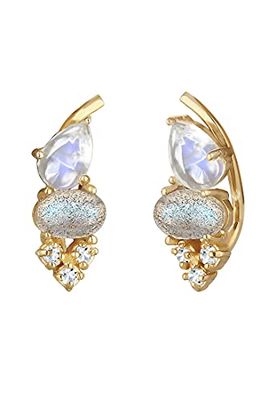 Elli Orecchini Elli PREMIUM Orecchini Donne Vintage con pietra di luna e topazio in argento sterlino 925 placcato oro