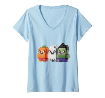 Donna Halloween Building Testa di Mattone Zucca Fantasma Zombie Ragazzi Maglietta con Collo a V