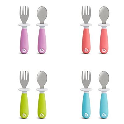 Munchkin Raise Ensemble fourchette et cuillère pour enfant – (1 fourchette et 1 cuillère) Couleurs assorties