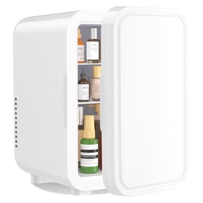 YASHE Mini nevera de 6 litros/8 latas, 220 – 240 V CA/CC, refrigerador termoeléctrico portátil, frigorífico para dormitorio, cuidado de la piel, bebidas, oficina, dormitorio y coche, Blanco