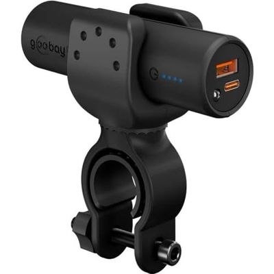 Goobay 60656 Bike Powerbank 5.0 5000 mAh incl. versterkte houder voor fietsstuur/powerbank voor e-bike/externe accu/lader met quickcharge & power delivery/oplader voor Samsung/Apple Klein