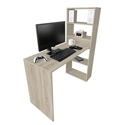 DUÉRMETE ONLINE - Bureau avec étagère, Tables pour Ordinateur, Couleur Cambria, Pratique et Fonctionnel, Dimensions : 122 cm (Largeur) x 53,2 cm (Profondeur) x 140 cm (Hauteur)