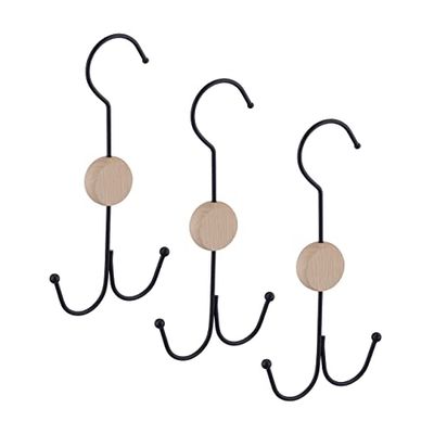 Relaxdays Cintre Porte-Ceinture, Lot de 3, Crochet écharpe, Sac, châles, Organiseur Accessoires, métal, Bois, Noir