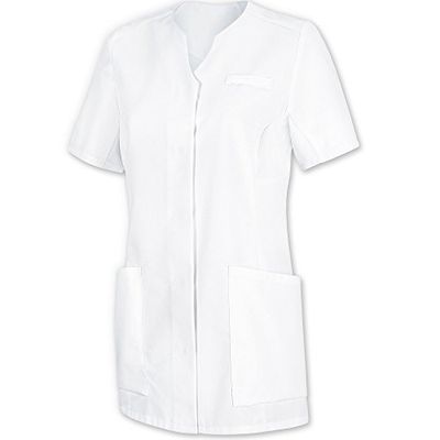 BP 1742-435-21 Tunique pour femme, 1/2 manches avec système de levage des bras et bande à boutons-pression dissimulés, 180,00 g/m², mélange de tissu, blanc, taille XS