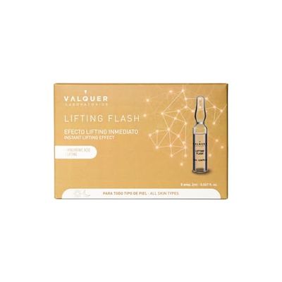 Flash de levage des ampoules faciales de Valquer Laboratorios. Sérum Visage. Effet lifting immédiat. Tous types de peau. Avec de l'acide hyaluronique. Anti-rides - 5 Unités X 2 Ml
