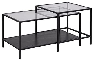 AC Design Furniture Jörn prostokątny stolik kawowy 2-częściowy zestaw, dł.: 90 B: 55 wys.: 50, szkło/metal, czarny, 2 szt.