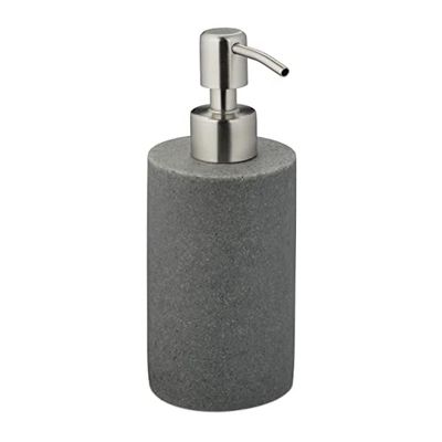 Relaxdays Dispensador Jabón, Jabonera 180 ml Redonda, Rellenable, Baño, Cocina, Dosificador Gel Ducha o Loción, Gris, Acero Inoxidable
