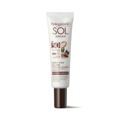 Bottega Verde - SOL Argan, solserum, ansiktsserum, 25 ml, berikad med arganolja och vitamin E, SPF 50 högt skydd, fuktgivande, lätt textur, vattenbeständig, för alla hudtyper