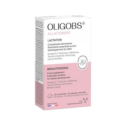 Oligobs Allaitement, 30 Comprimés avec 30 Capsules - Nutriments essentiels au bon développement du bébé - Fabriqué en FranceComplément alimentaire pour l’allaitement