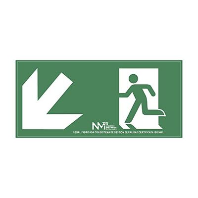 Normaluz RD11141 - Señal Luminiscente Salida Escalera Izquierda Abajo Clase B PVC 0,7mm 32x16cm con CTE, RIPCI y Apto para la Nueva Legislación