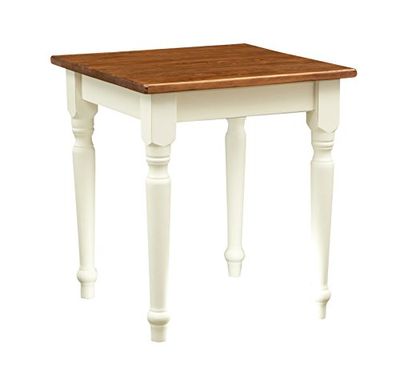 Koekjes vierkante tafel van massief lindenhout – landhuisstijl – structuur wit antiek en tafelblad notenhout L 70 x D 70 x H 78 cm