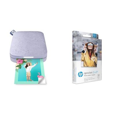 HP Sprocket 200 Printer imprimante jets d'encres - Imprimantes jets d'encres + HP Sprocket Photo Paper-50 sticky-backed sheets/2 x 3 in papier photos - Papiers photos