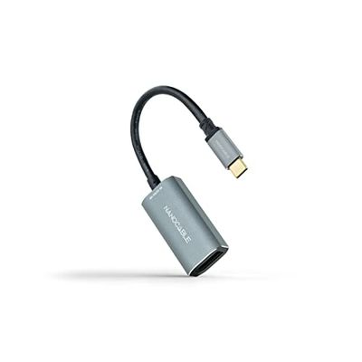 Convertisseur USB-C vers DisplayPort 8K, fabriqué en aluminium de couleur grise, d'une longueur de 15 cm. Idéal pour connecter des appareils USB-C à des écrans avec entrée DP, prenant en charge des