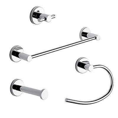 Gedy Jakarta 4PCS Chrome Set, 35 cm Wipes, Ring Towels, 1 Roll Holder, 1 Clothes Hanger, Components Made of Stainless Steel with R&D Design, 10 Year Warranty, Unique