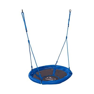 HUDORA Nest Swing 90 - Blue Plastic Nest Swing for up to 100kg - Suspended Swing with 90cm Diameter for Indoor & Outdoor - Height-adjustable Family Swing for Kids & Adults
