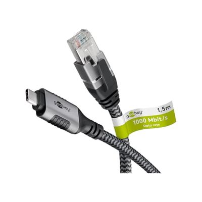 goobay 70699 CAT 6 USB-C 3.1 till RJ45 Ethernet-kabel för stabil trådbunden internetanslutning med router/modem/nätverksswitch/ersätter USB till RJ45/1 Gbit/s/3 M-adapter