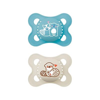 Mam Original Lot de 2 tétines, respectueuses des Dents, fabriquées à partir de matériaux durables et biologiques renouvelables, en Silicone Mam SkinSoft, avec boîte à tétine, pour bébé de 0 à 6 Mois,