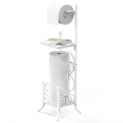 Simple Houseware Portarotolo di carta igienica in stile inglese con ripiano, bianco