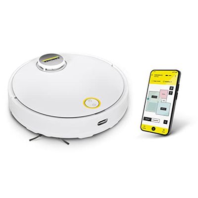 Kärcher RCV 3 Robot Vacuum Cleaner with Mop Function, Remote Control via App, LiDar Laser Navigation, Floor Mapping, Obstacle Detection, 2500pa, 120 min run-time, for Low-Pile Carpets and Hard Floors