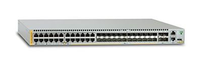 AT-x930-28GSTX | 24-port 10/100/1000T and 24-port 100/1000 SFP, 4 SFP+ ports, stackable, Dual Hot-Swappable PSU, PSU not included