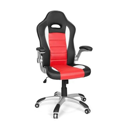 hjh OFFICE 621889 Cadeira Gaming Game Sport pele sintética, preto/vermelho, cadeira giratória, apoio de braços dobráveis
